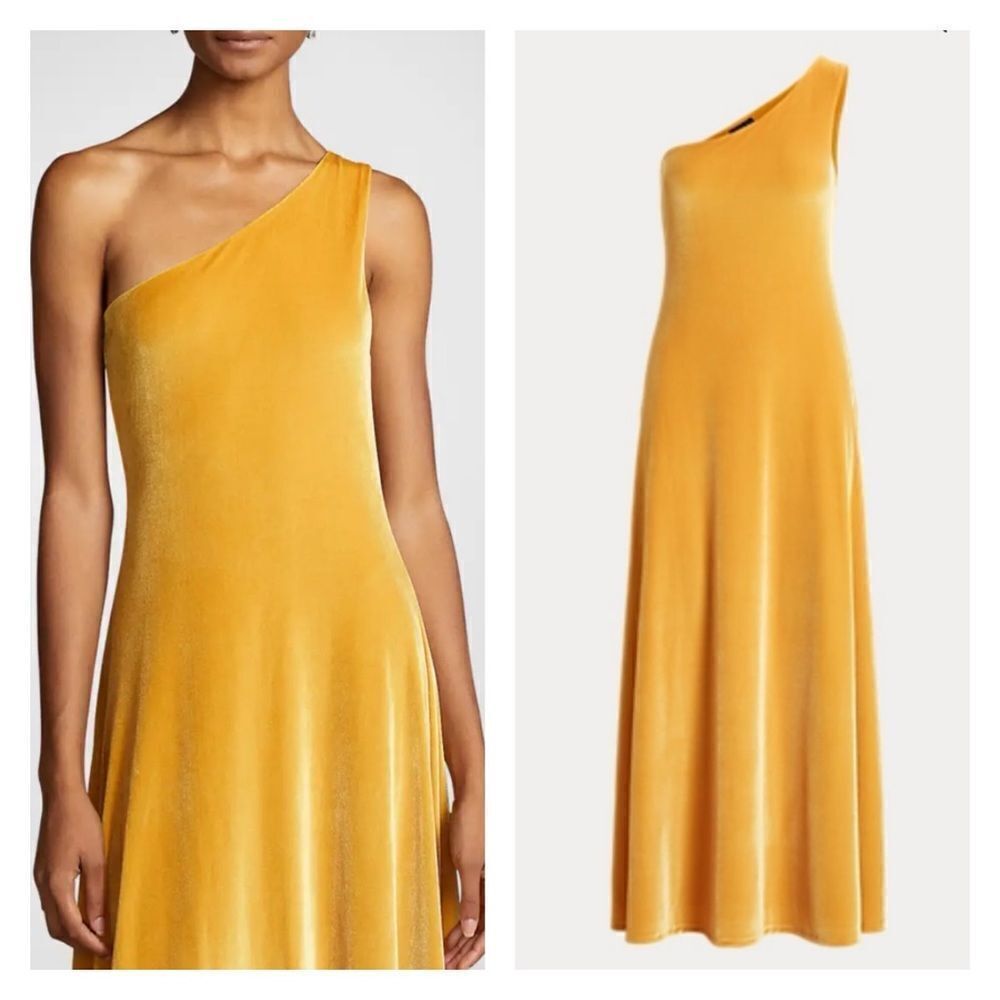 NWT Polo by Ralph Lauren Stretch Velvet One Shoulder Dress M